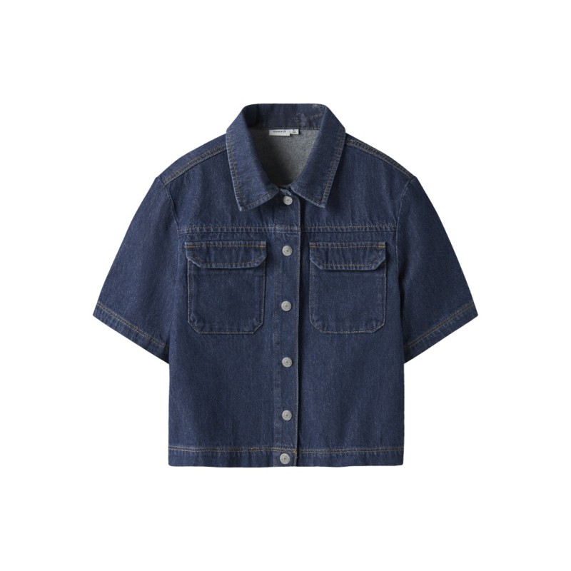 NAME IT Kids Lea Oversize S/S Denim Skjorte - Dark Blue Denim