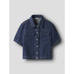 NAME IT Kids Lea Oversize S/S Denim Skjorte - Dark Blue Denim