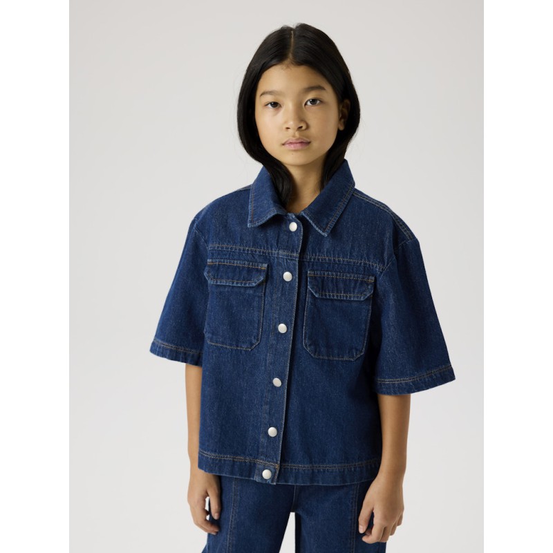 NAME IT Kids Lea Oversize S/S Denim Skjorte - Dark Blue Denim
