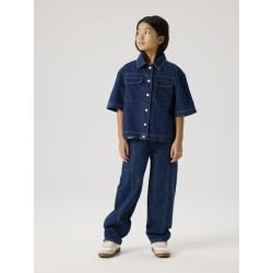 NAME IT Kids Lea Oversize S/S Denim Skjorte - Dark Blue Denim