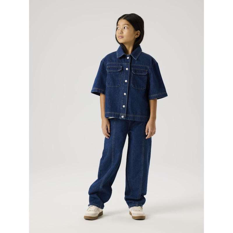 NAME IT Kids Lea Oversize S/S Denim Skjorte - Dark Blue Denim