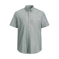 JACK & JONES PLUS Blusummer kortærmet hør skjorte - Laurel Wreath