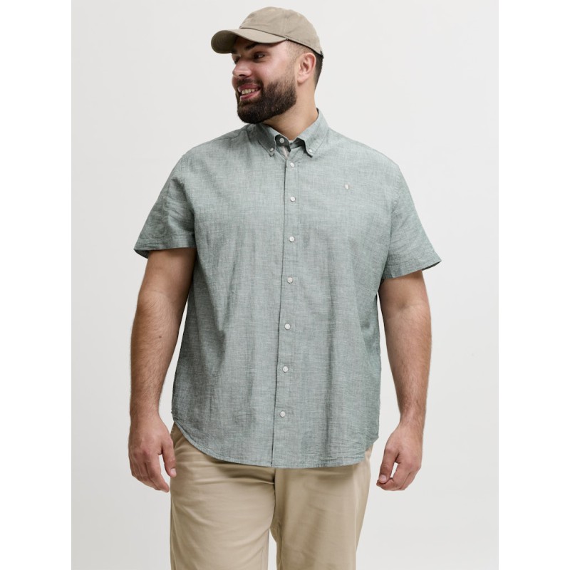 JACK & JONES PLUS Blusummer kortærmet hør skjorte - Laurel Wreath