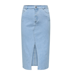 ONLY CARMAKOMA Siri Front Slit Nederdel - Light Blue Denim