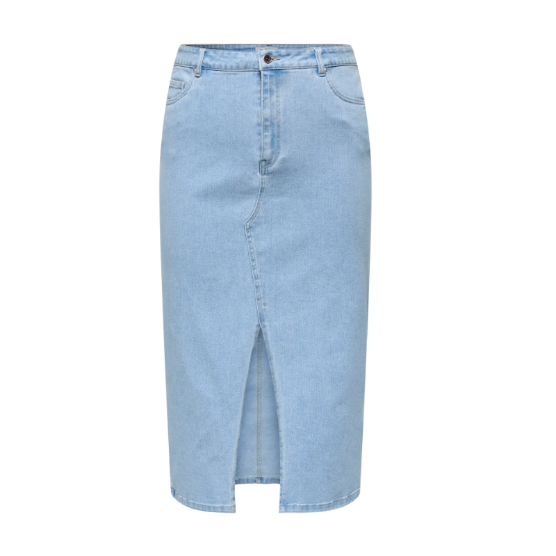 ONLY CARMAKOMA Siri Front Slit Nederdel - Light Blue Denim