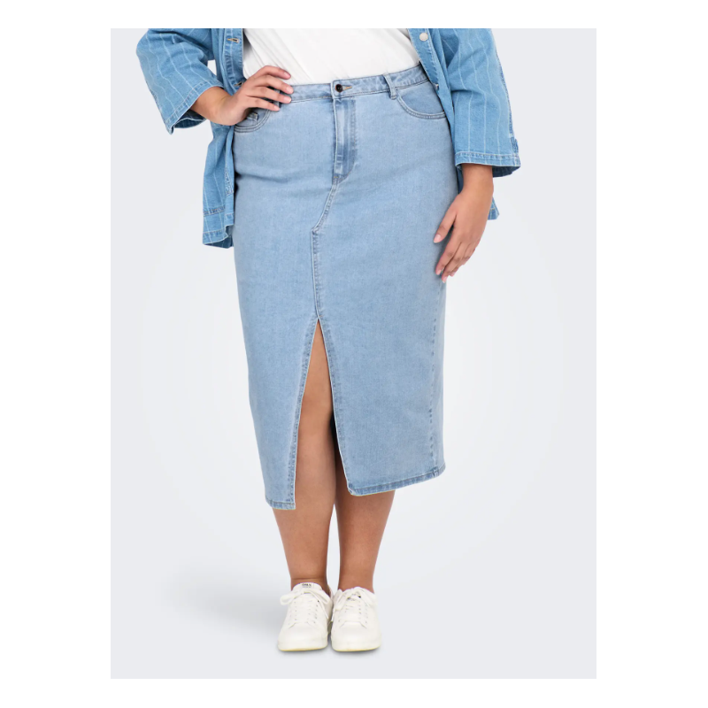 ONLY CARMAKOMA Siri Front Slit Nederdel - Light Blue Denim