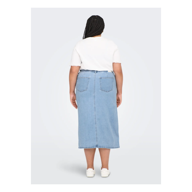 ONLY CARMAKOMA Siri Front Slit Nederdel - Light Blue Denim