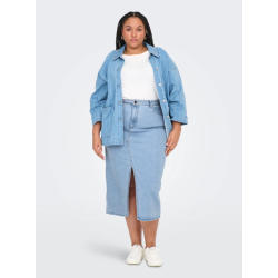 ONLY CARMAKOMA Siri Front Slit Nederdel - Light Blue Denim