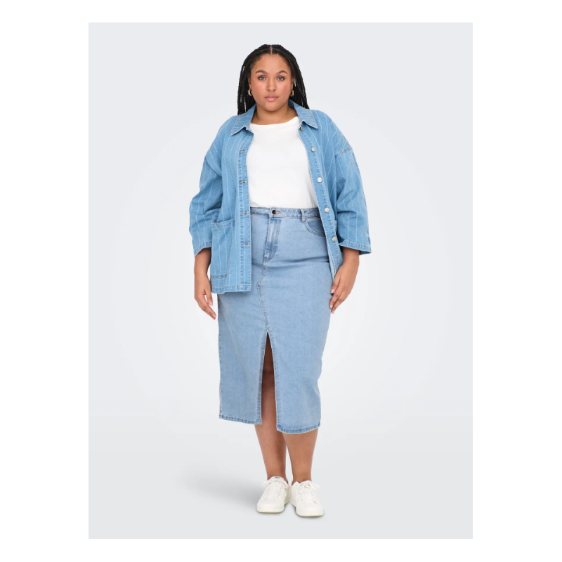 ONLY CARMAKOMA Siri Front Slit Nederdel - Light Blue Denim