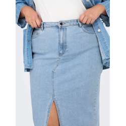ONLY CARMAKOMA Siri Front Slit Nederdel - Light Blue Denim