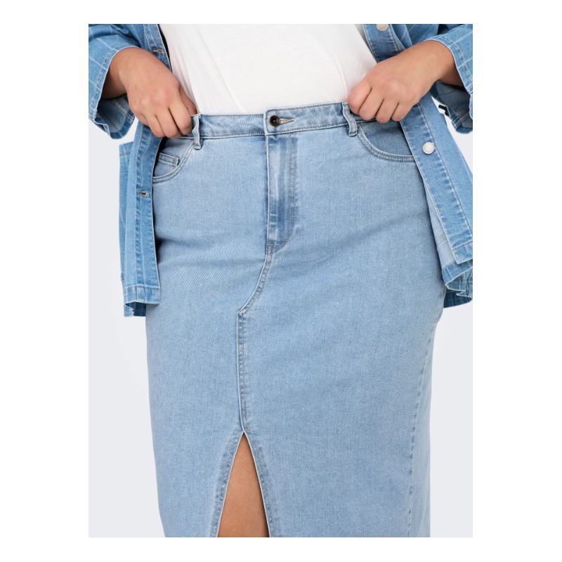 ONLY CARMAKOMA Siri Front Slit Nederdel - Light Blue Denim