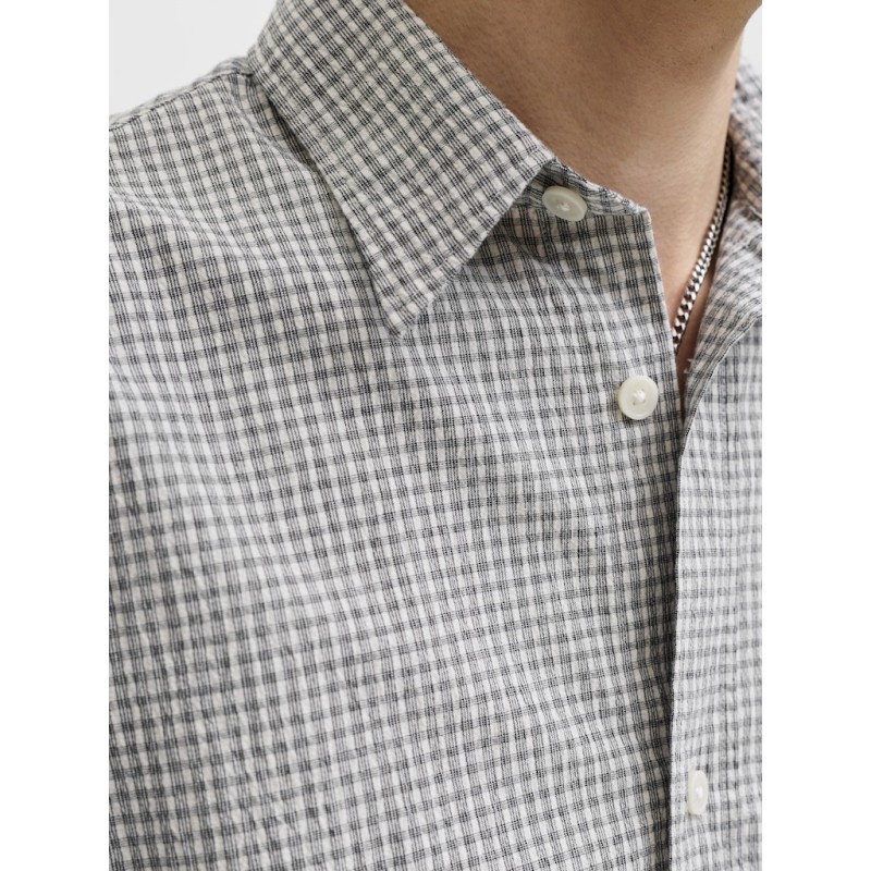 JACK & JONES  Dazur Seersucker Ternet Kortærmet Skjorte - Antique White