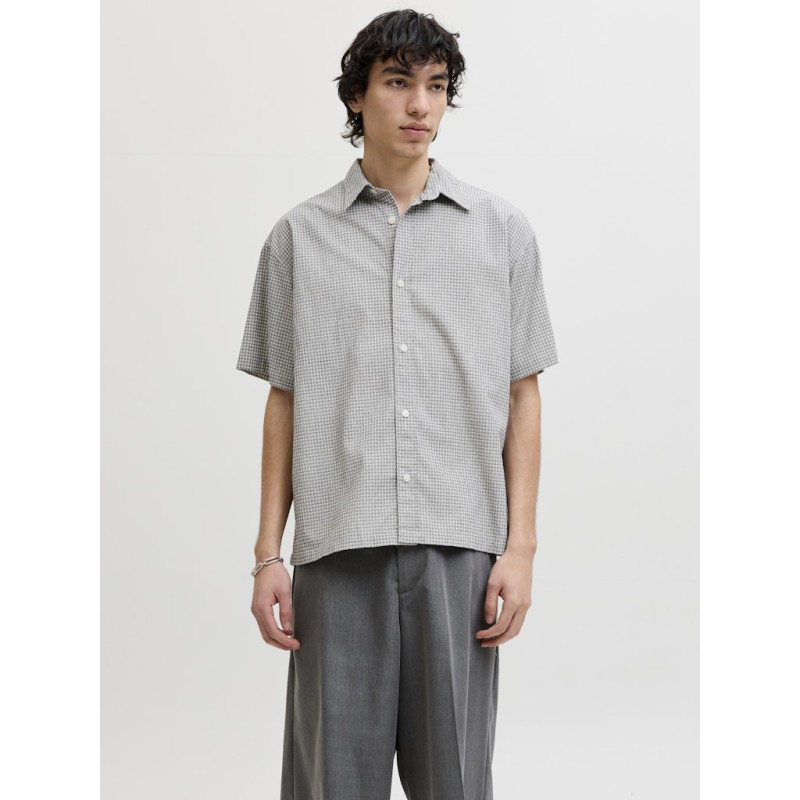 JACK & JONES  Dazur Seersucker Ternet Kortærmet Skjorte - Antique White