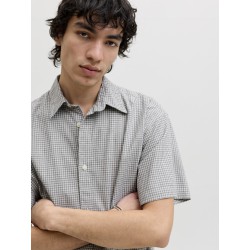 JACK & JONES  Dazur Seersucker Ternet Kortærmet Skjorte - Antique White