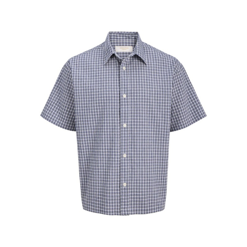 JACK & JONES  Dazur Seersucker Ternet Kortærmet Skjorte - Blueing