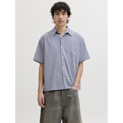 JACK & JONES  Dazur Seersucker Ternet Kortærmet Skjorte - Blueing