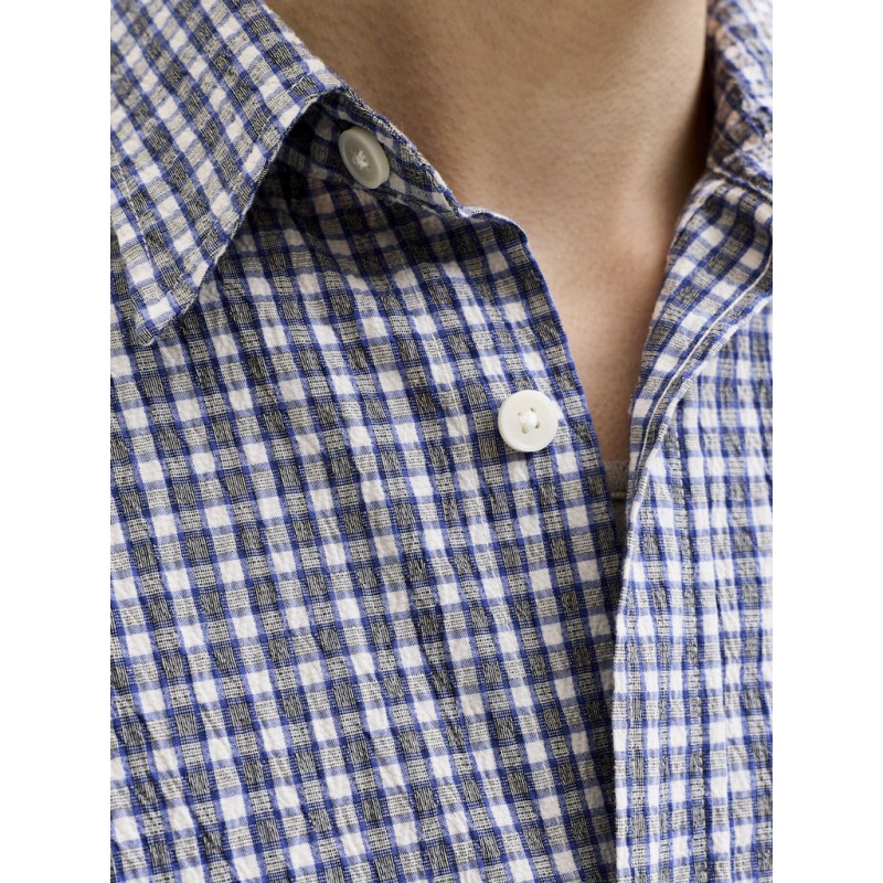 JACK & JONES  Dazur Seersucker Ternet Kortærmet Skjorte - Blueing