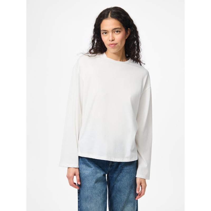 PIECES Sadie langærmet bluse - Cloud Dancer