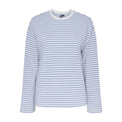 PIECES Sadie langærmet bluse - Cloud Dancer w. Cashmere blue stripe