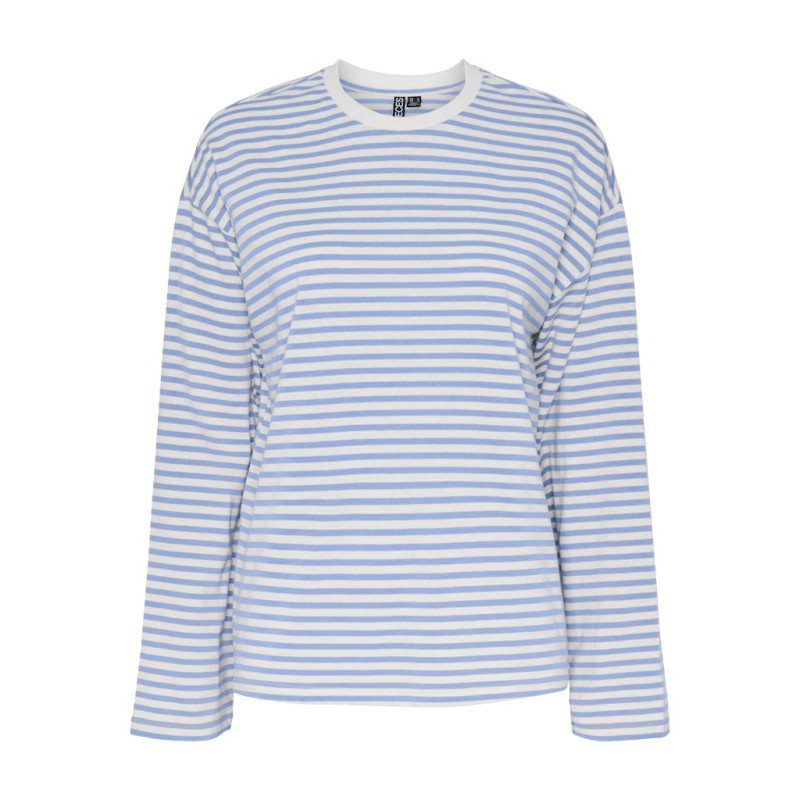 PIECES Sadie langærmet bluse - Cloud Dancer w. Cashmere blue stripe