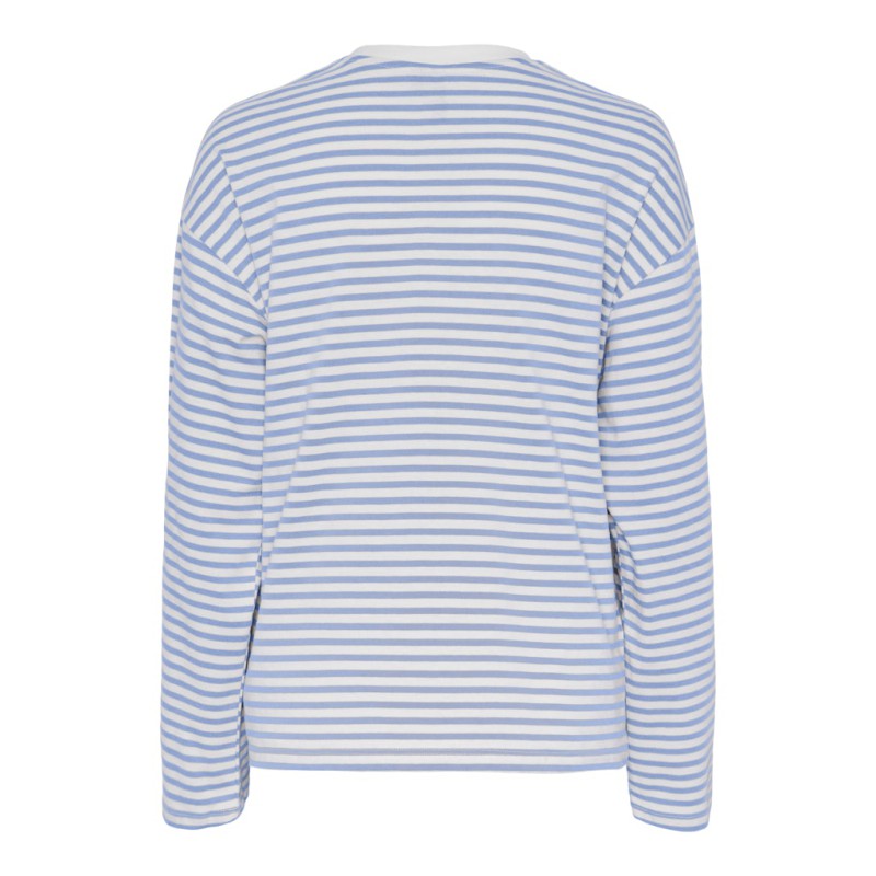 PIECES Sadie langærmet bluse - Cloud Dancer w. Cashmere blue stripe