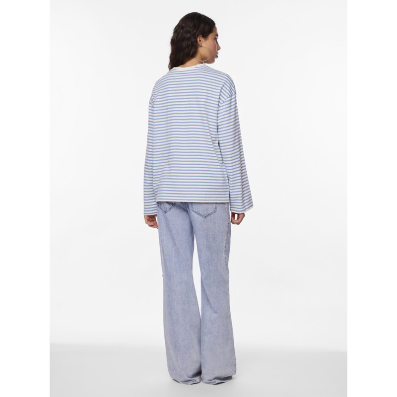 PIECES Sadie langærmet bluse - Cloud Dancer w. Cashmere blue stripe