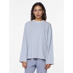 PIECES Sadie langærmet bluse - Cloud Dancer w. Cashmere blue stripe