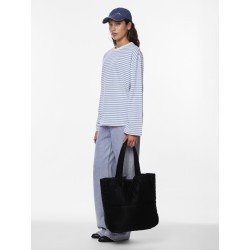 PIECES Sadie langærmet bluse - Cloud Dancer w. Cashmere blue stripe