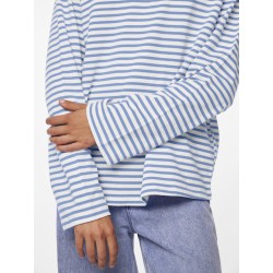 PIECES Sadie langærmet bluse - Cloud Dancer w. Cashmere blue stripe
