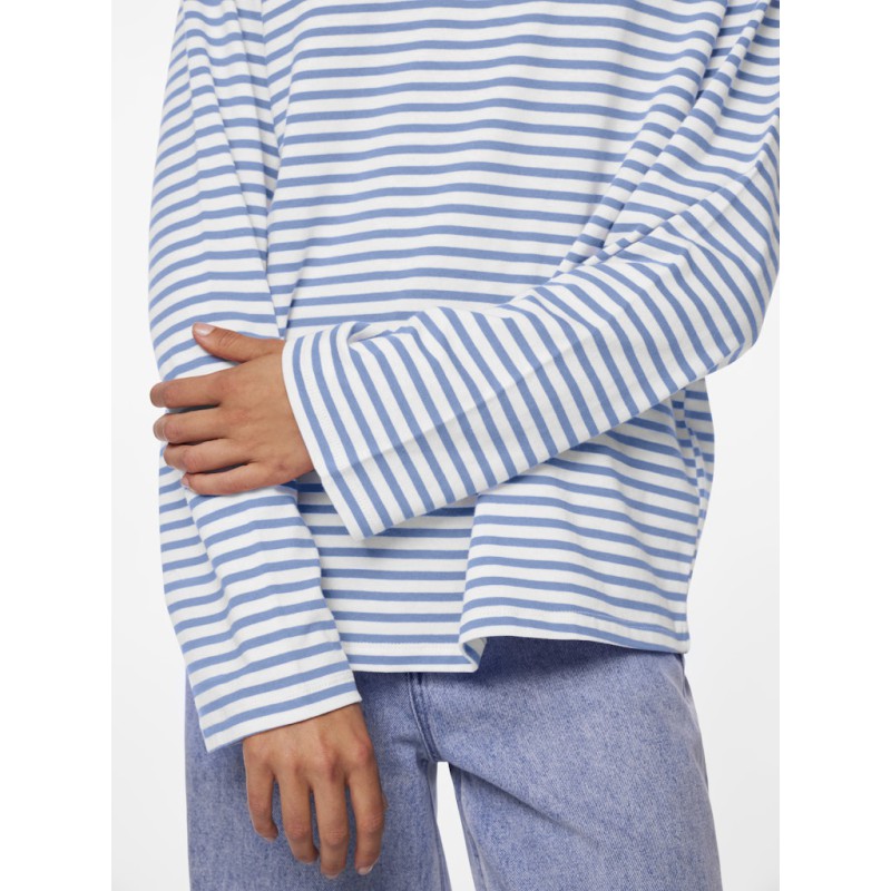 PIECES Sadie langærmet bluse - Cloud Dancer w. Cashmere blue stripe