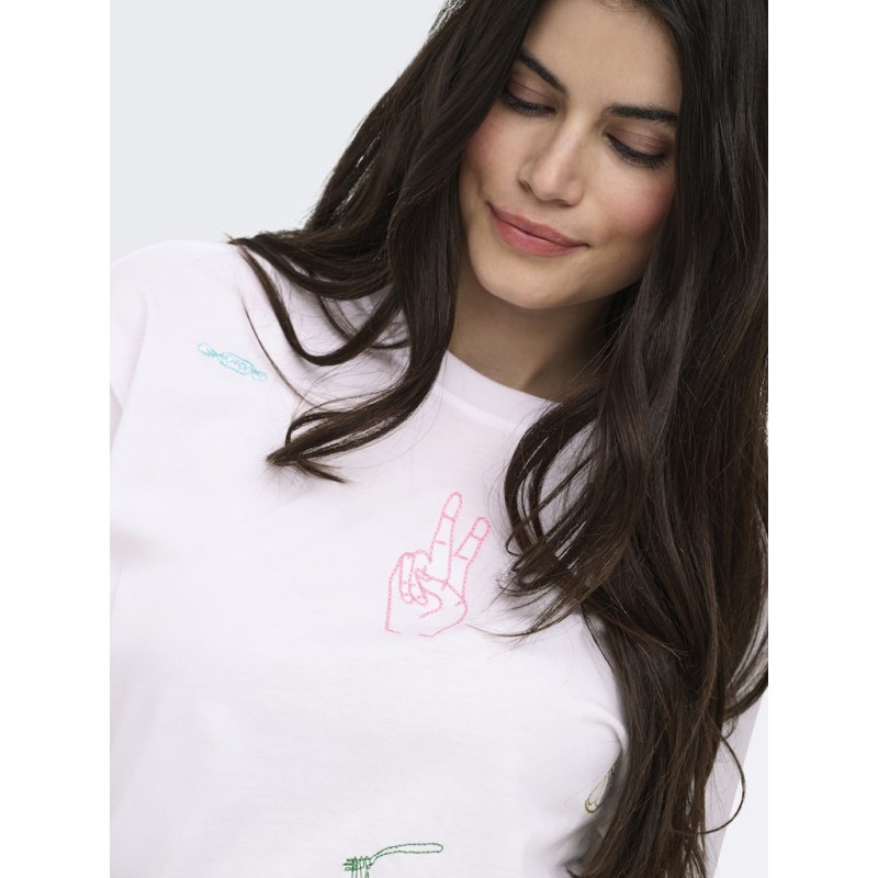 ONLY Emmima kortærmet t-shirt - Bright White w. Emmina too much front