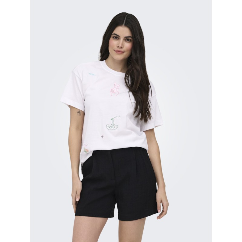 ONLY Emmima kortærmet t-shirt - Bright White w. Emmina too much front