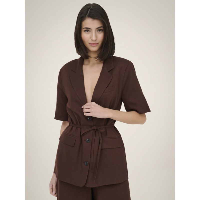 JDY Naomi hør kortærmet blazer - Chicory Coffee