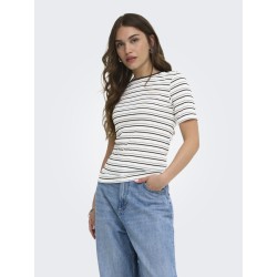 ONLY Elli Rib kortærmet T-shirt - Cloud Dancer