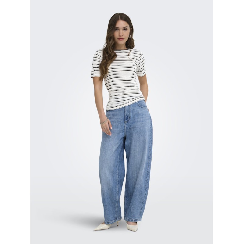ONLY Elli Rib kortærmet T-shirt - Cloud Dancer
