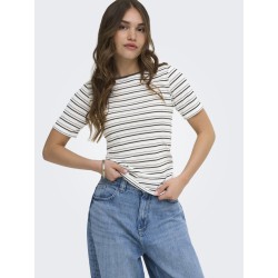 ONLY Elli Rib kortærmet T-shirt - Cloud Dancer