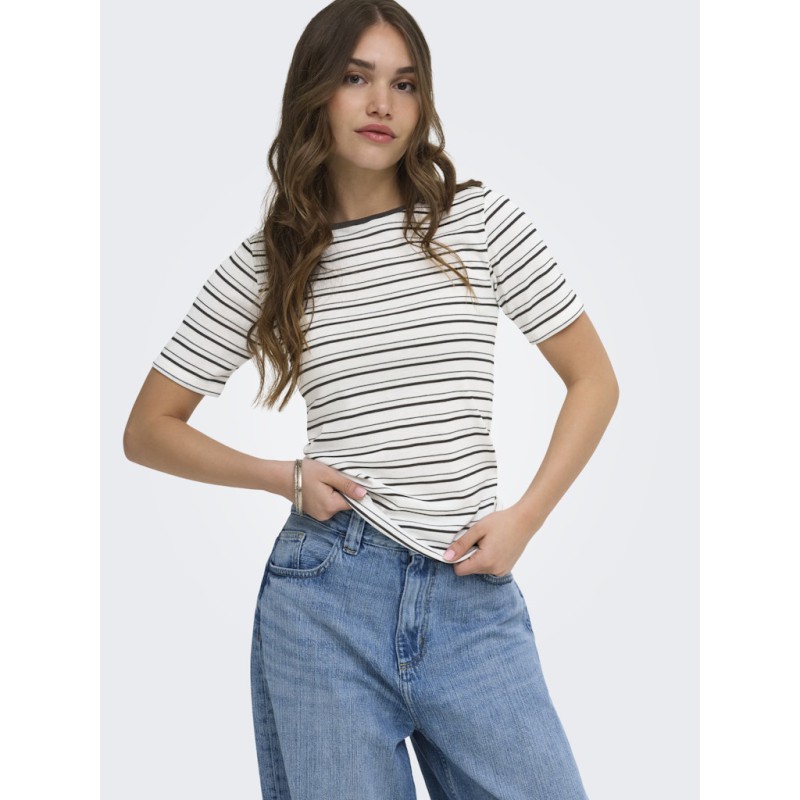 ONLY Elli Rib kortærmet T-shirt - Cloud Dancer