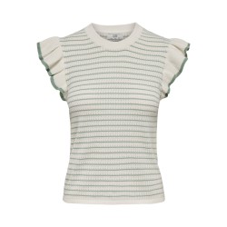 JDY Carice kortærmet Strik Top Med Flæser - Cloud Dancer W. GRANITE GREEN STRUCTURE