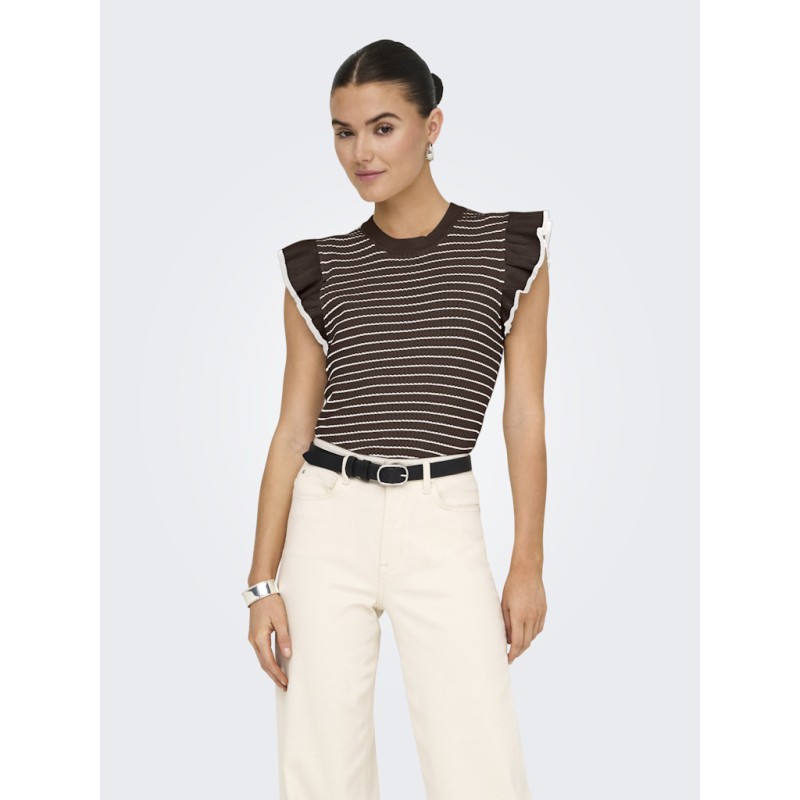 JDY Carice kortærmet Strik Top Med Flæser - Chocolate Brown