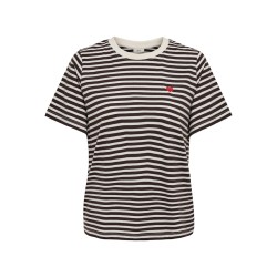 JDY Pisa S/S Print Top - Cloud Dancer / New Stripe Chicory Coffee