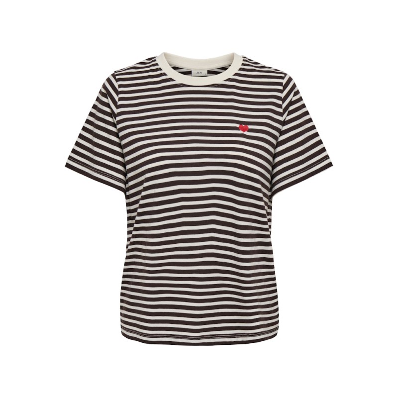 JDY Pisa S/S Print Top - Cloud Dancer / New Stripe Chicory Coffee