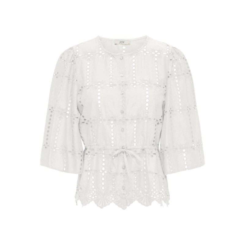 JDY Jojo 3/4 Broderi Anglaise Skjorte - Cloud Dancer