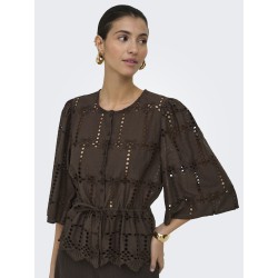 JDY Jojo 3/4 Broderi Anglaise Skjorte - Chocolate Brown