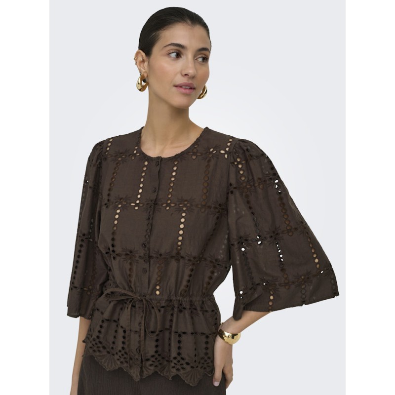 JDY Jojo 3/4 Broderi Anglaise Skjorte - Chocolate Brown