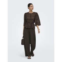 JDY Jojo 3/4 Broderi Anglaise Skjorte - Chocolate Brown