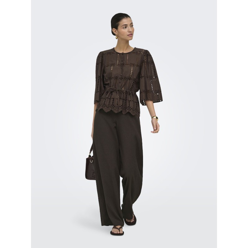 JDY Jojo 3/4 Broderi Anglaise Skjorte - Chocolate Brown
