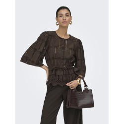 JDY Jojo 3/4 Broderi Anglaise Skjorte - Chocolate Brown