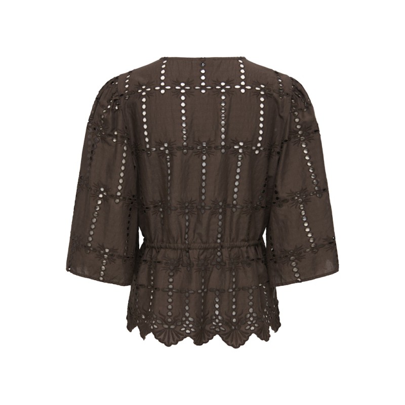 JDY Jojo 3/4 Broderi Anglaise Skjorte - Chocolate Brown