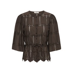JDY Jojo 3/4 Broderi Anglaise Skjorte - Chocolate Brown