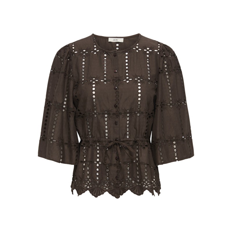 JDY Jojo 3/4 Broderi Anglaise Skjorte - Chocolate Brown